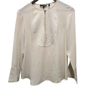 Theory Silk Cut Out Blouse M Cream Long Sleeve Minimalist Chic